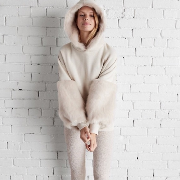cream faux fur hoodie
